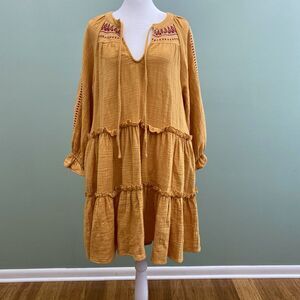 Code x Mode Embroidered Dress Tiered Womens Large Boho Cottage Peasant